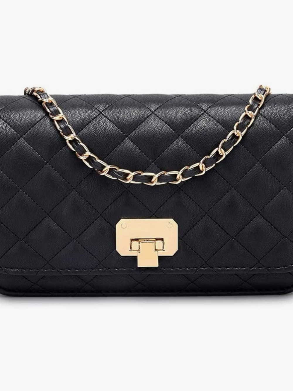 Quilted Black Crossbody with Gold Chain